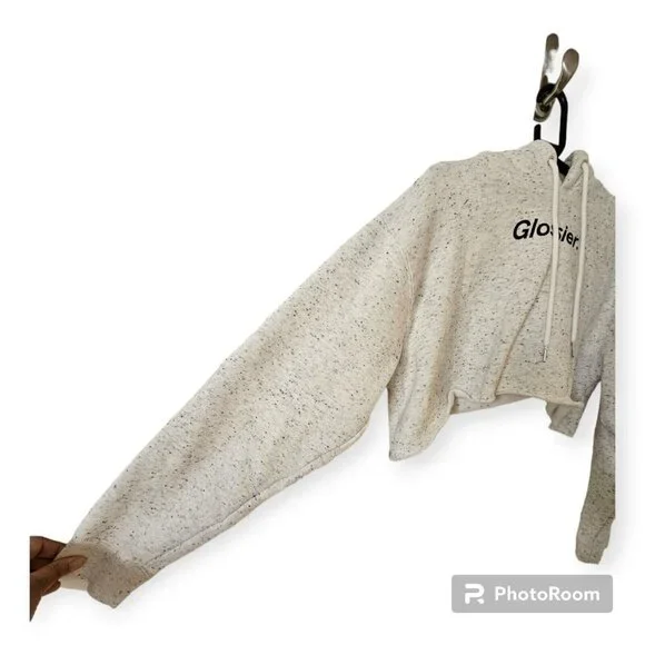 Glossier Cream Speckled Cropped Longsleeve Hoodie Size Small - Picture 5 of 5